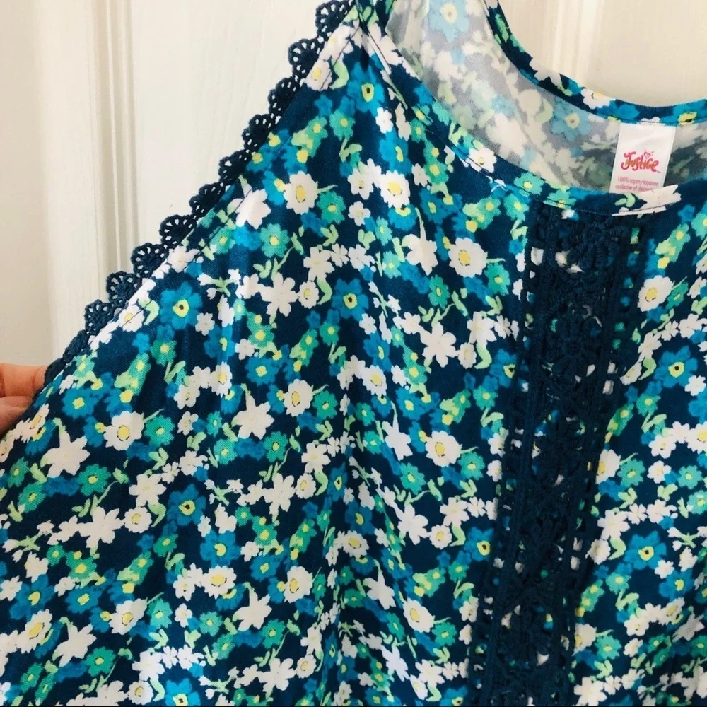 NWOT JUSTICE blue floral lace spaghetti strap tank top girls size 20